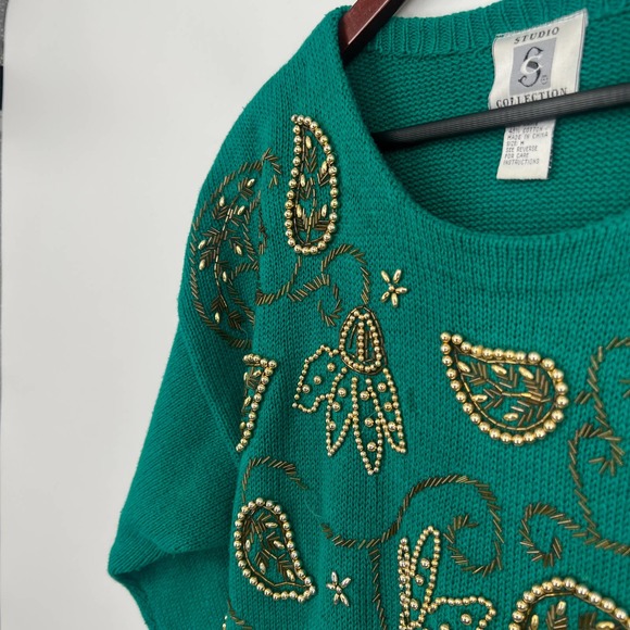 Studio Collection Womens Size Medium Vintage 90s 80s Beaded Sweater Blouse Top - Picture 8 of 9
